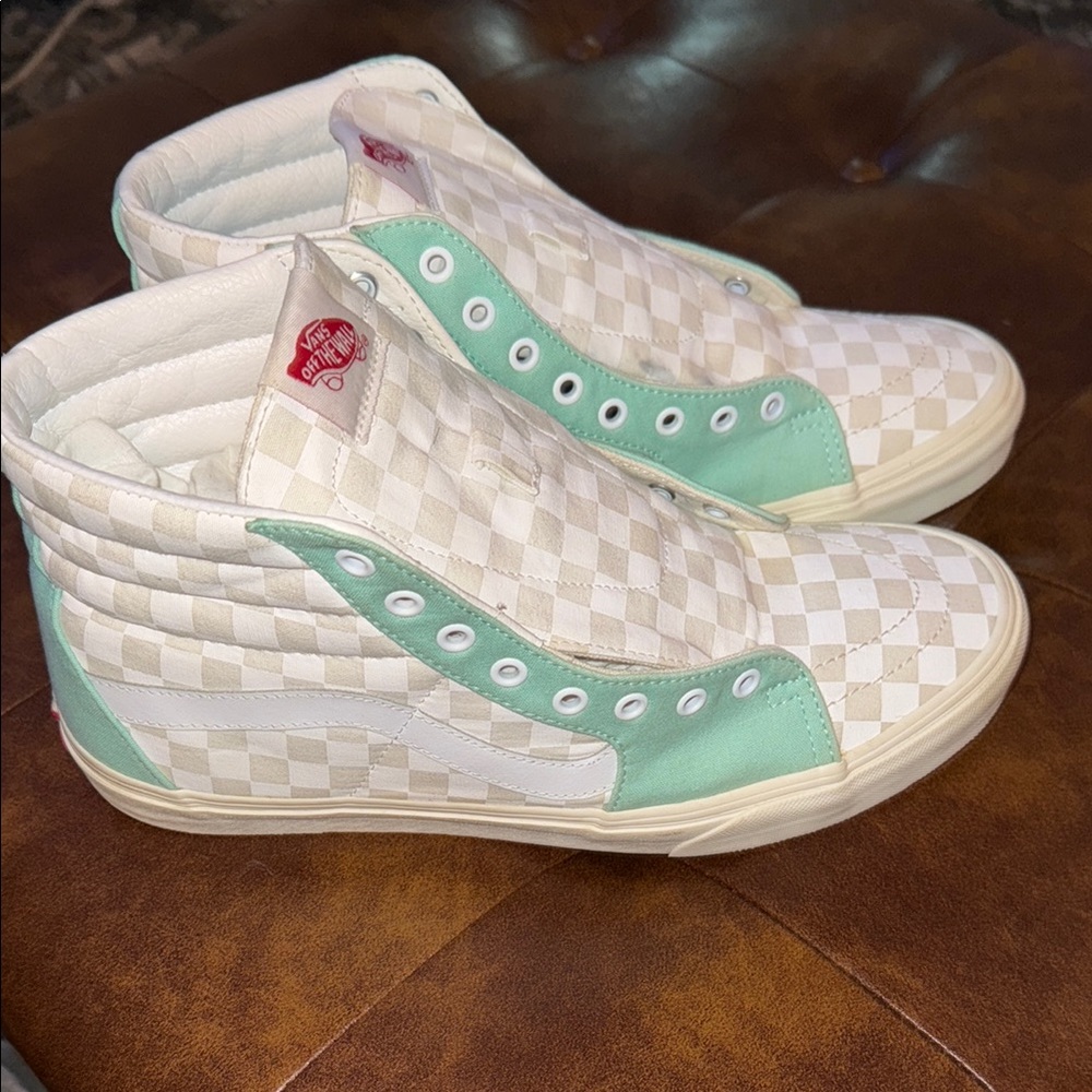 Vans Checkerboard High-Top Sneakers - Mint and Cream